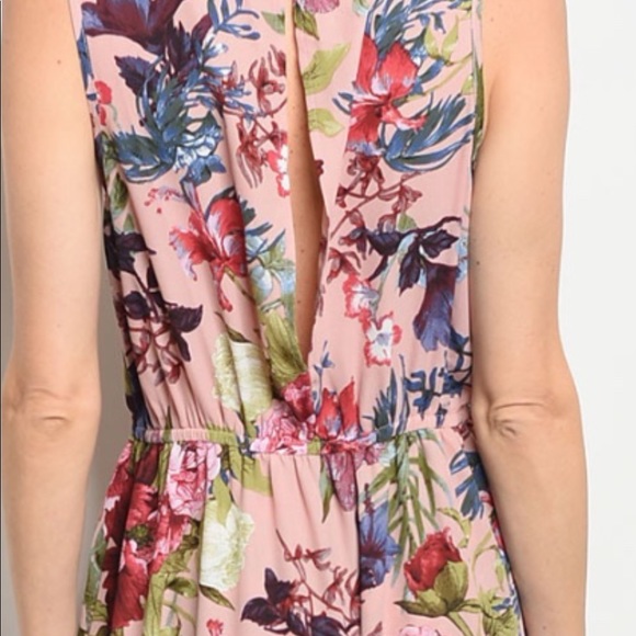 Mauve Floral Print Sleeveless Romper Maxi Style - Picture 4 of 16